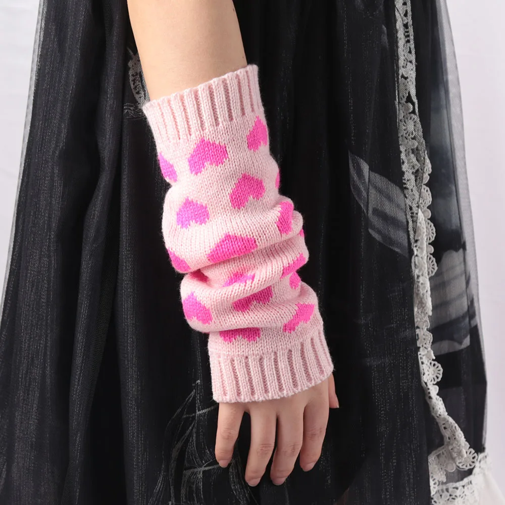 rurumu:♡ weave yarn arm warmers♡pink Pink Long Arm Warmers With