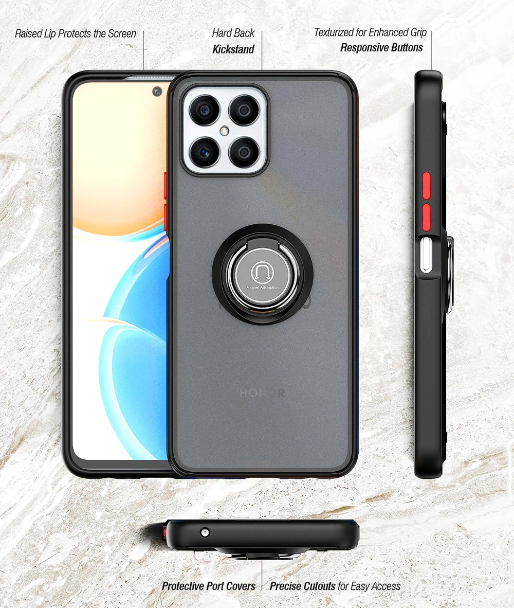 Capa de celular transparente mate com anel para honor x8_voghion.com