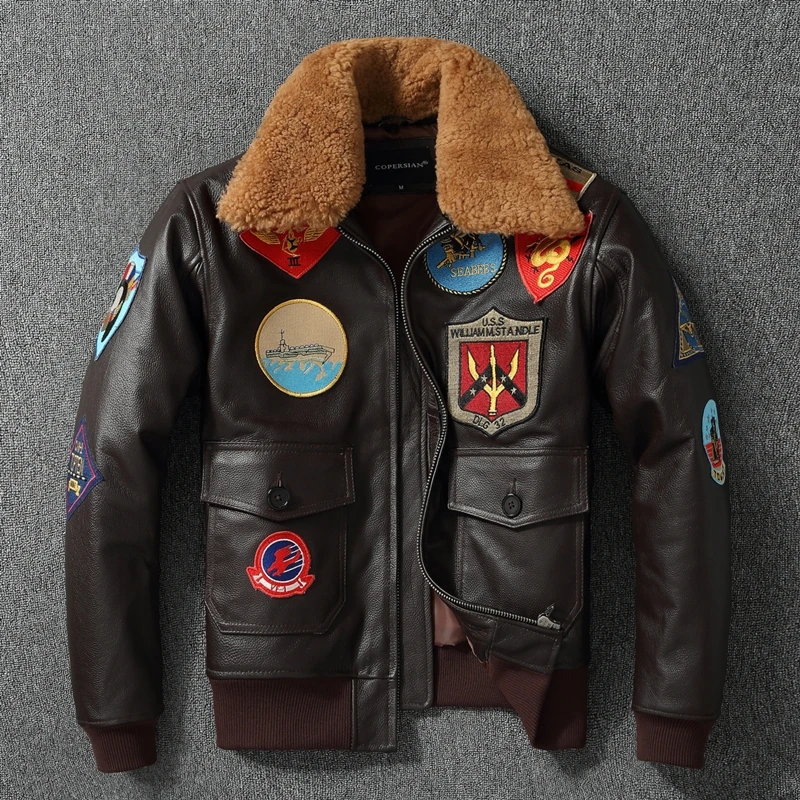 

Men's Leather Jacket Top Layer Cowhide Bomber Jacket Top Gun Jacket G1 Men's Military Style Winter Coat Motorcycle Jacket Large
