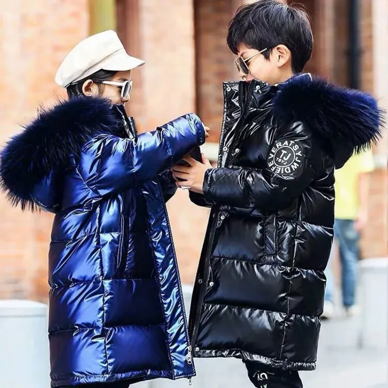 Winter Boy Girl Down Coat New Children Thickened Warm Jackets Kids Hooded Padded Outerwear Teenager Cotton Clothes 4-14Y