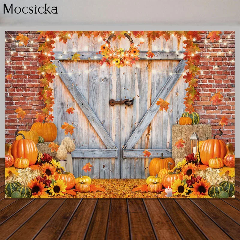

Fall Thanksgiving Backdrop for Kids Birthday Cake Smash Session Photocall Background Photo Studio Golden Maple Pumpkin Props