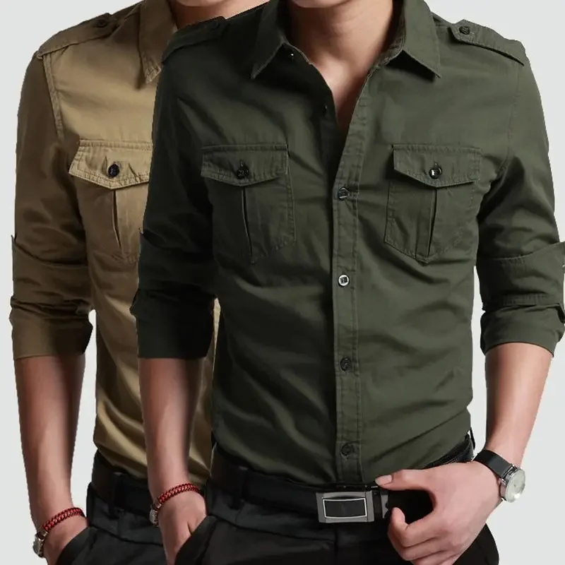 Men&rsquo;s Cotton Shirt Tooling Military Uniform Shirt Non-iron Long Sleeves Short Sleeve Spring and Fall Leisure Outdoor casual short sleeved shirt short sleeved shirt button down shirt