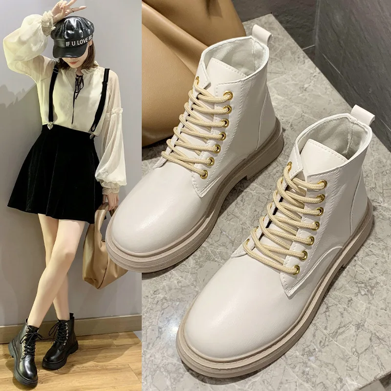 Luxury 2022 New Spring Autumn Boots Women Fashion Motorcycle Boots Lace-up Platform Shoes Woman Casual Boots Ladies Classics