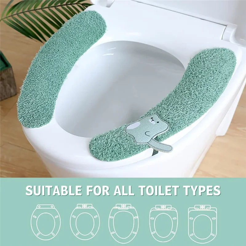 Soft Plush Toilet Seat Cover Cushion Quick Dry Universal Winter Warmer Toilet Seat Pads Washable Easy to Install Seat Covers 2