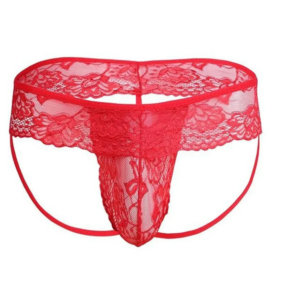 Men's Panties Lace See Through Backless Jockstrap String Sissy Gay Pouch Thong Briefs Transparent Underwear Panties Underpants