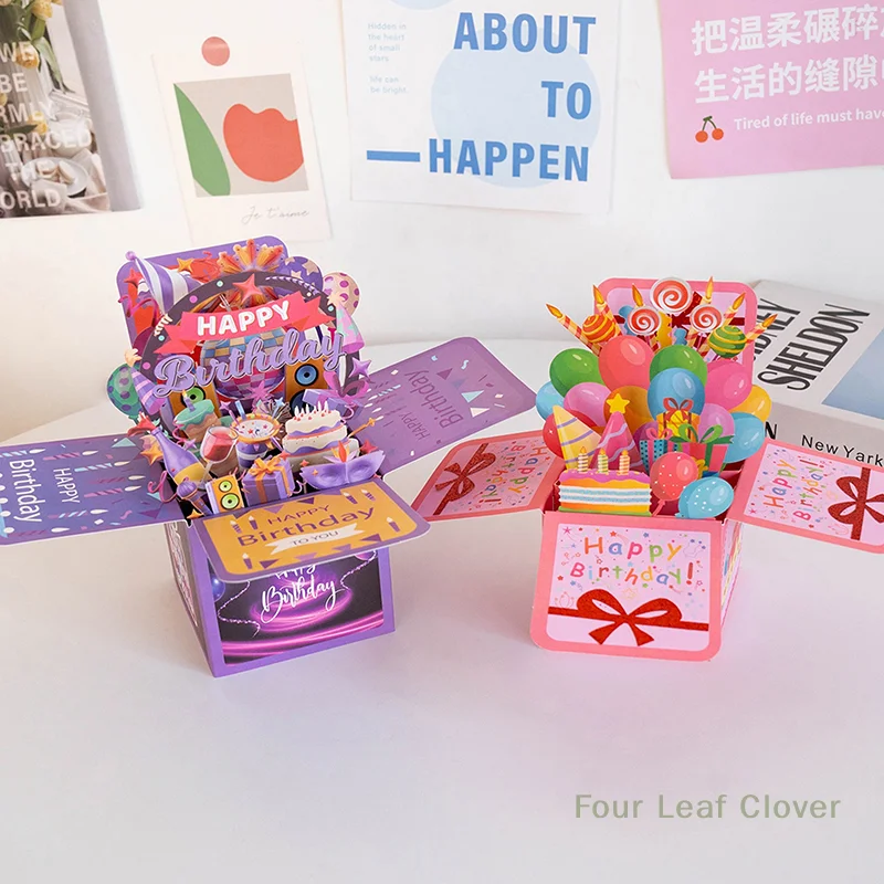 3D Pop Up Happy Birthday Greeting Card Gift Greeting Cards For Birthday With Envelope Blessing Postcard Party Gifts