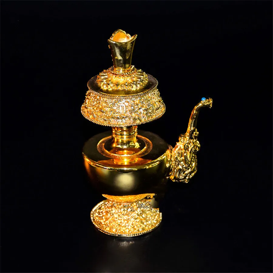 Tibetan Buddhism Supplies Eight Auspicious Symbols High-End Gilt Alloy Biba Pot Water Filter Bottle Holy Sacrificial Vessel 2