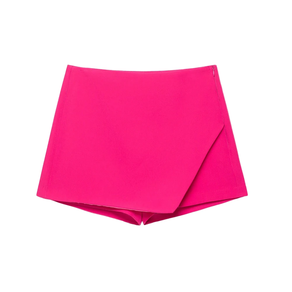 Women's Asymmetric Solid Color Skort Casual Side Zipper Shorts Skirts for Spring Summer Fashion