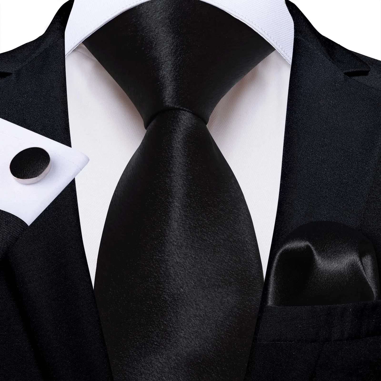 Solide Satin-Krawatten für Herren, Schwarz, Königsgrün, Gelb, 8 cm breite Krawatte mit luxuriöser Kunststoffschnalle, elegantes Hochzeits- und Abschlussball-Accessoire für Herren – Detail 7