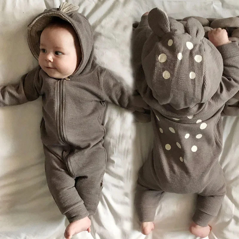 

Baby Spring Autumn Jumpsuits Cartoon Deer Romper Newborn One-Piece Kids Clothes Hooded Bodysuits