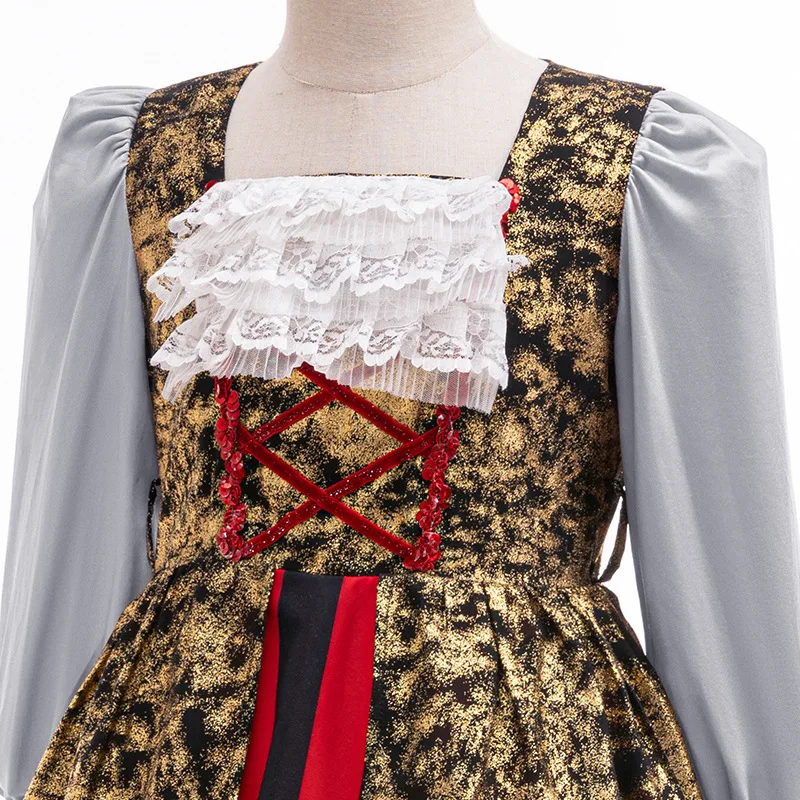 Children's Halloween Pirate Cosplay Costume 2025 Girls Fashion Color Block Lace Skirt Carnival Birthday Stage Costume