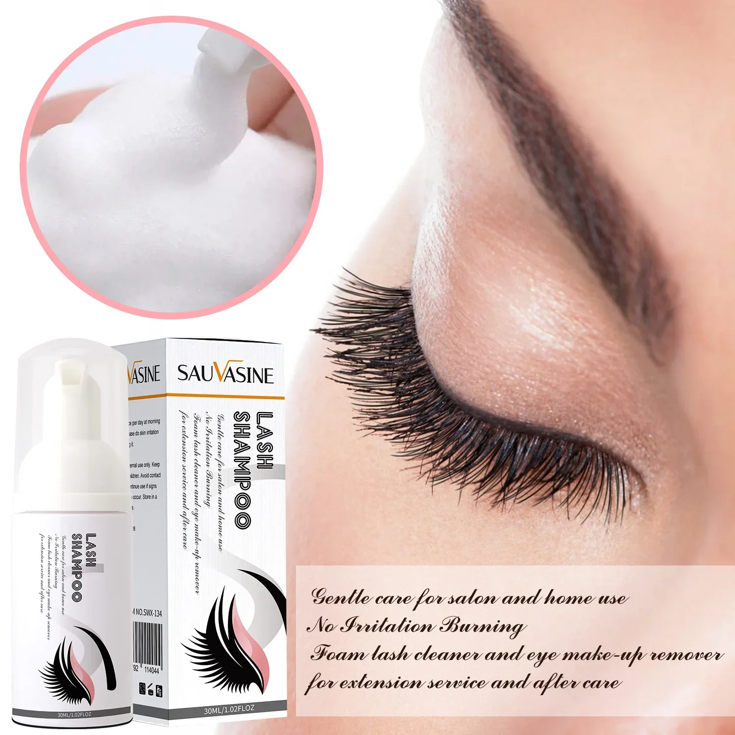 

30ML Eyelash Extension Shampoo Eyelash Cleanser Foam Shampoo Lash Shampoo No Stimulation EyeLashes Cleaning Foam Makeup Clean