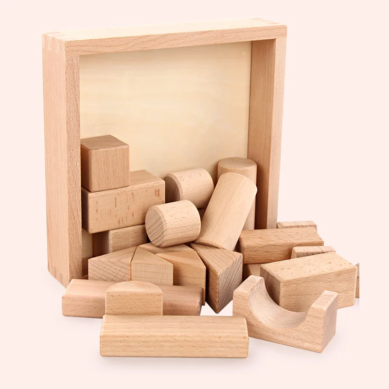 80-Piece Wooden Building Blocks Set - Natural Beech Wood Toddler Toys With Storage Bag