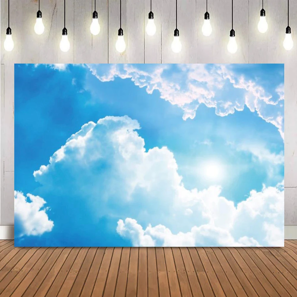 Natürlicher Blauer Himmel Geburtstag Junggesellenabschied Party Hintergrund Dekorationen Zubehör Hochzeitsdekoration Junge oder Mädchen Banner Deko Hintergrund – Detail 4