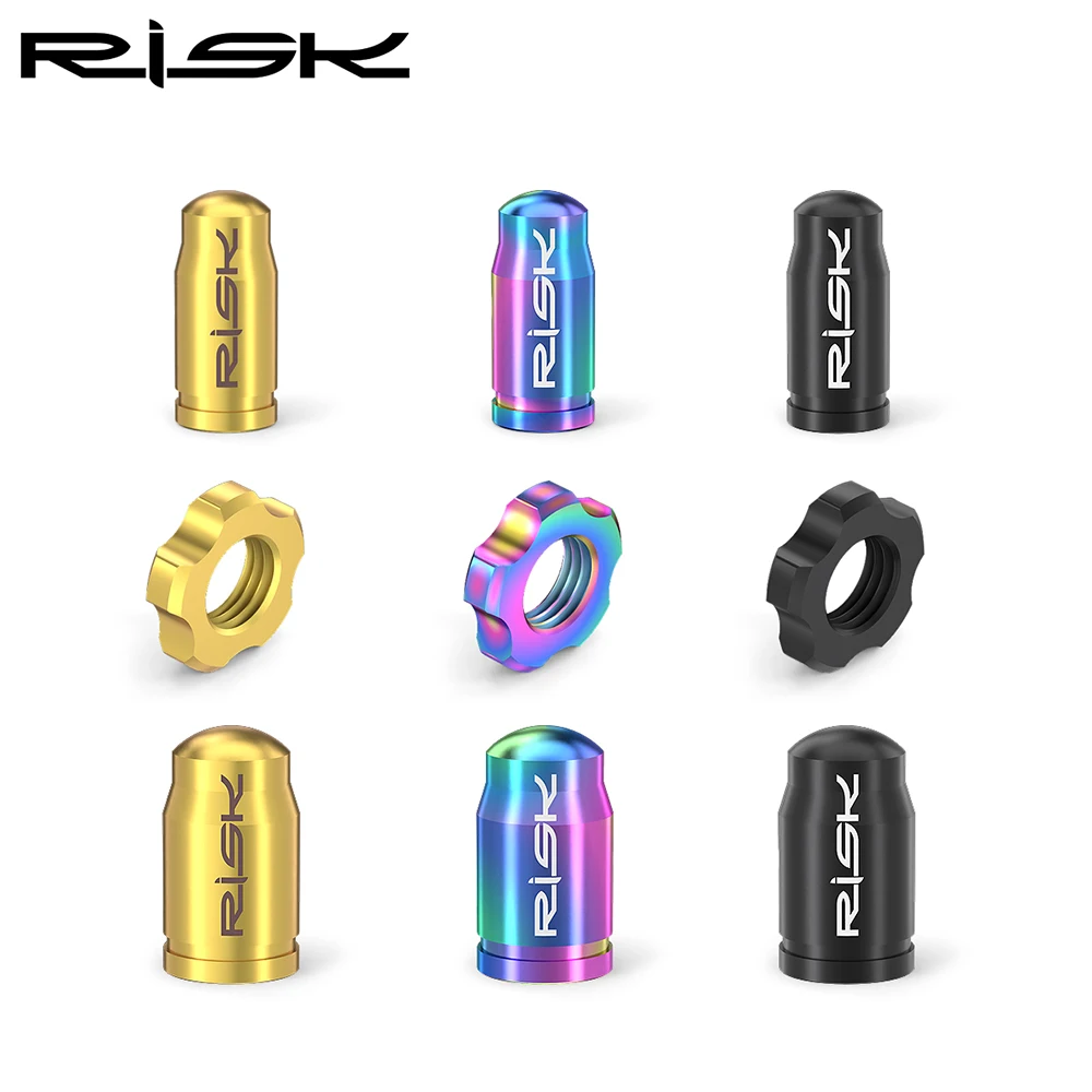 RISK Titanium Bicycle Tire Valve Cap With Nut/Wrench/Protection Sticker Set Road Bike Presta Valve Dust Proof Cover Accessories Bicycle Tire Valve Cap Bicycle Valve Cap Valve Cap Valve Caps