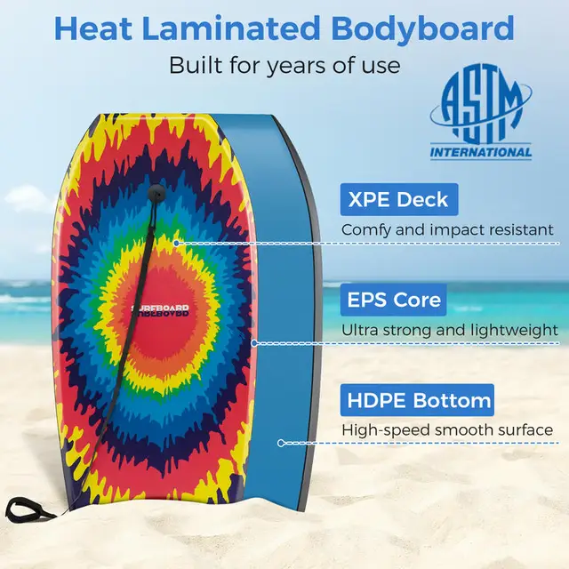 Lightweight Body Board Boogie Board with EPS Core XPE Deck HDPE Bottom Multicolor3-M