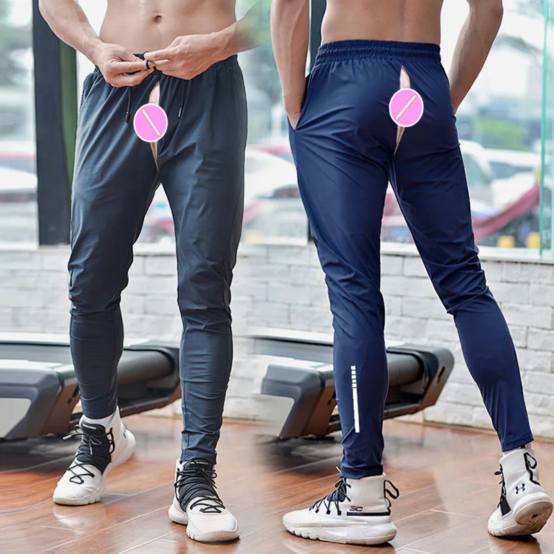 

Брюки мужские с двойной молнией и открытой промежностью, джоггеры, повседневные тренировочные брюки, облегающая модель, сексуальная Уличная Сексуальная одежда