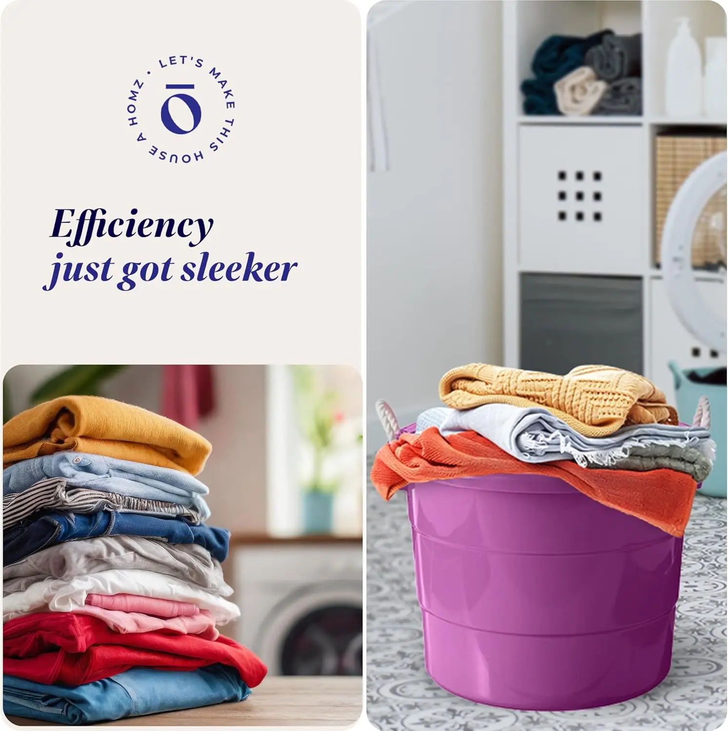 2-Pack Utility Tub, Large Plastic Storage Bucket with Rope Handles, 17 Gallon, Purple - Portable Indoor and Outdoor Buckets