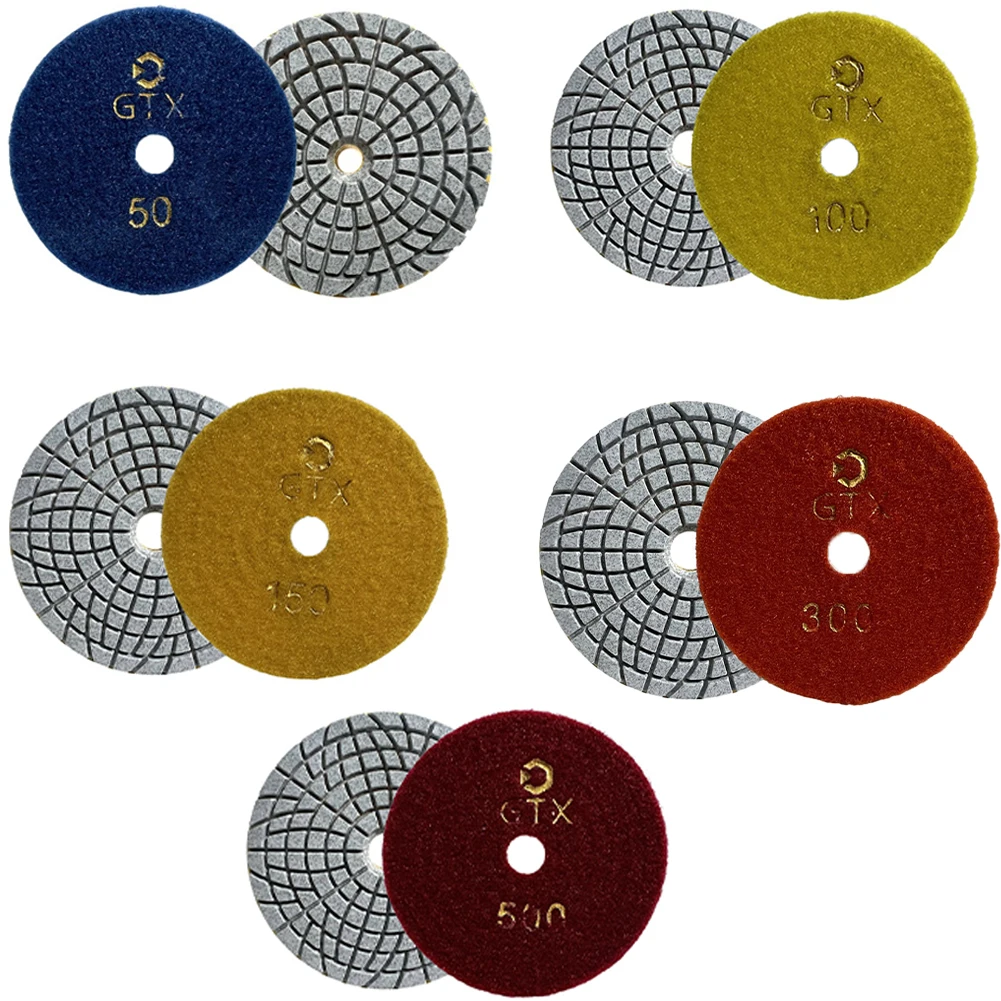 2 Pcs 100mm/4inch Diamond Polishing Pad 50-500 Grit Wet Buff Disc Abrasive Grinding Discs for Granite Stone Concrete Marble