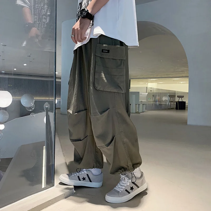 Men Jogger Solid Color Drawstring Warm Oversized Jogging Pants Sweatpants Trousers Casual Sports Long Pants with Woven Tape