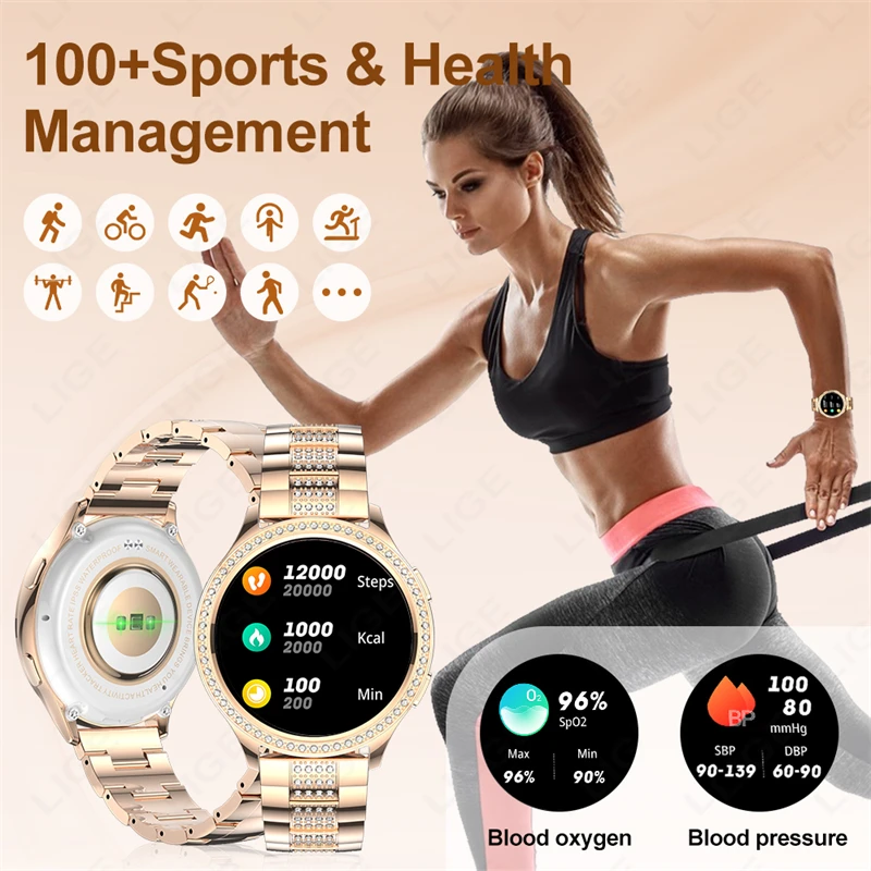 Womens Smart Watch Fashion Smart Bracelet 1.32-inch HD Screen BT Call Sport Waterproof Personalized Watch Face Smartwatch Ladies
