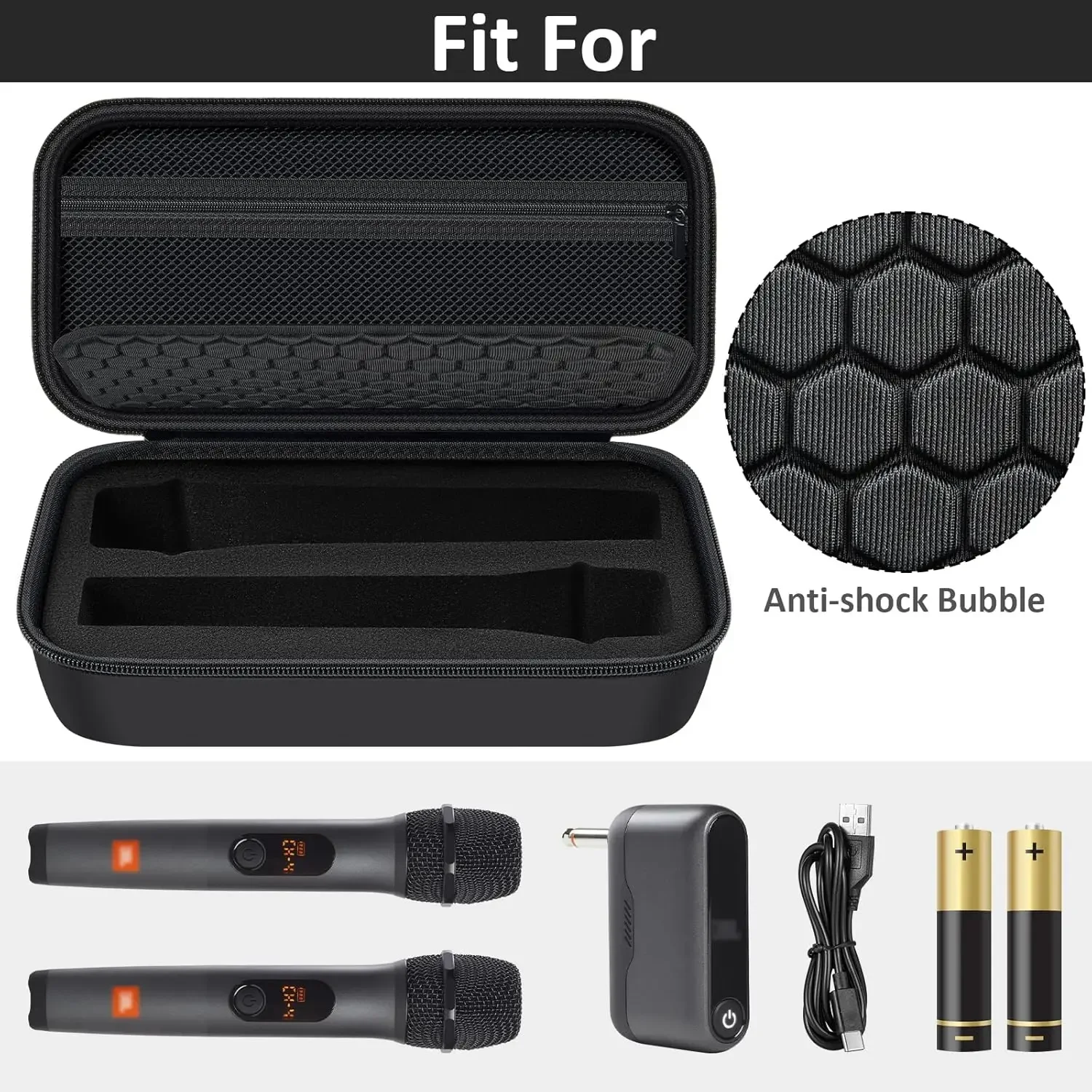 (Case only) Wireless Microphone Case Compatible with JBL Wireless Two Microphone System, Handheld Dual Mic Travel Storage Bag