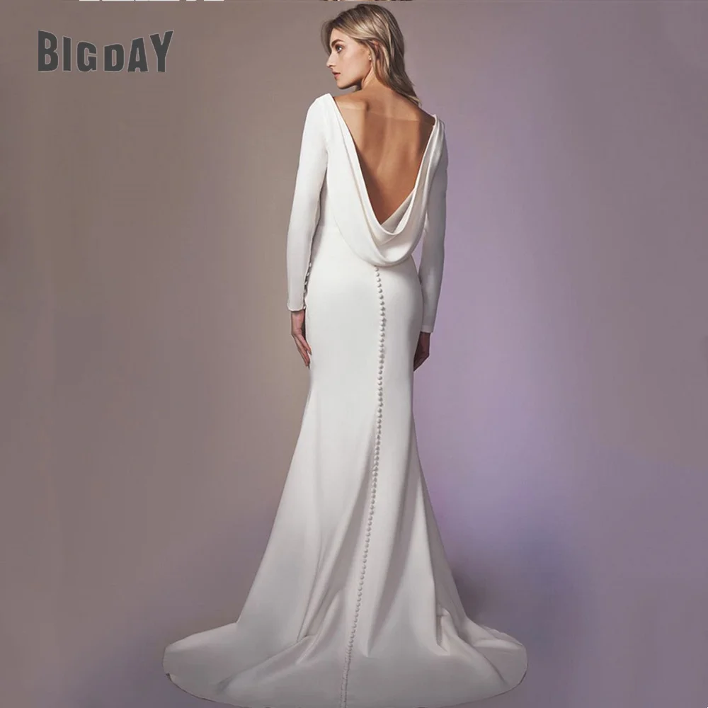 Long Sleeves Mermaid Back Cowl Wedding Dresses O-neck Beach Backless Bridal Party Gown Vestido De Novia Sweep Train Customized 16 Saf3fe4f365fd4f6396a2e7adfce329d1B