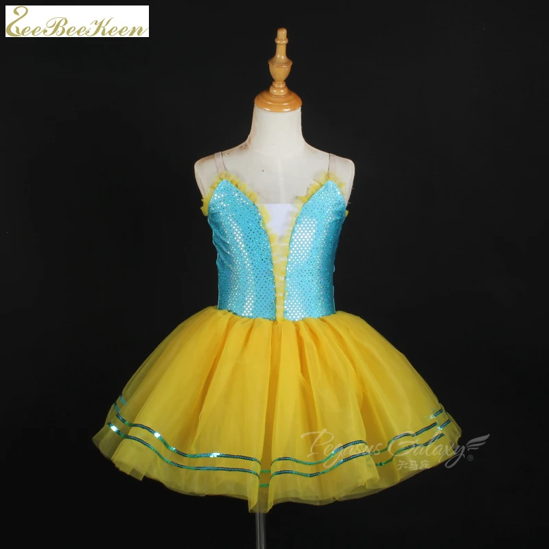

Балетное трико с синими блестками для девочек, желтое балетное платье-пачка, детское сценическое шоу, выступление, костюм для балета, танцевальный костюм для женщин и взрослых