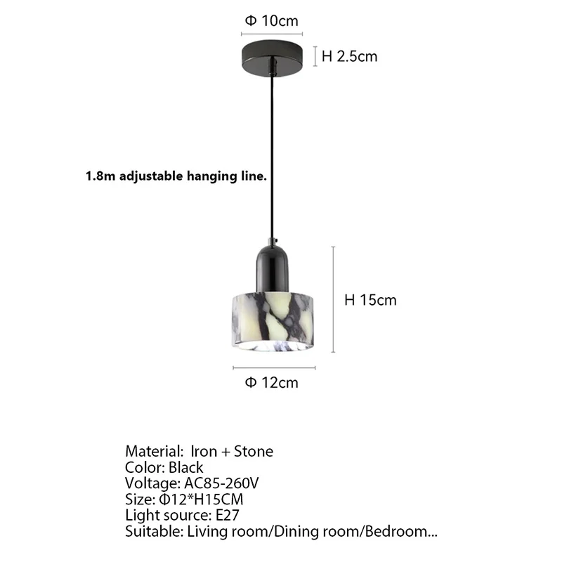 천연 대리석 펜던트 조명 럭셔리 침대 옆 램프 소형 천장 조명 E27 와이어 조절 가능 가정용 침실 거실용