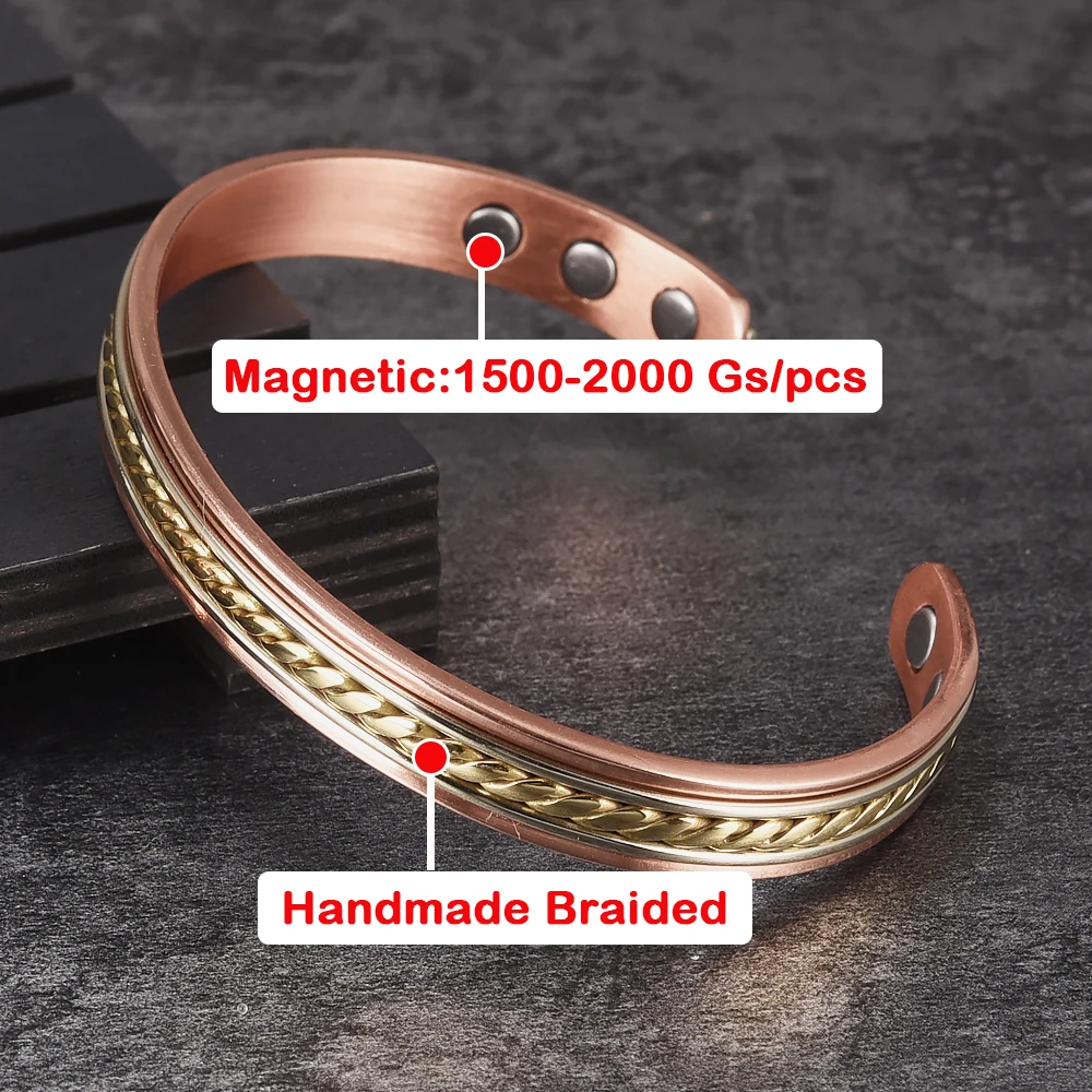 Brățări Meathly din cupru pur, magnetice, reglabile, cu manșetă răsucită, pentru ameliorarea artritei, sănătate, bijuterii cu magnet ridicat, redimensionabile_voghion.com