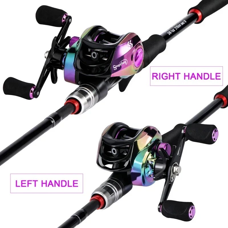 Fishing Pole Set Fishing Rod And Reel Combo Fishing Rod Sougayilang Fishing Rod Reel Combo 1.8M-2.1M Lure Fishing Rod and 7.2:1 High Speed Baitcasting Reel Set Tackle Pesca