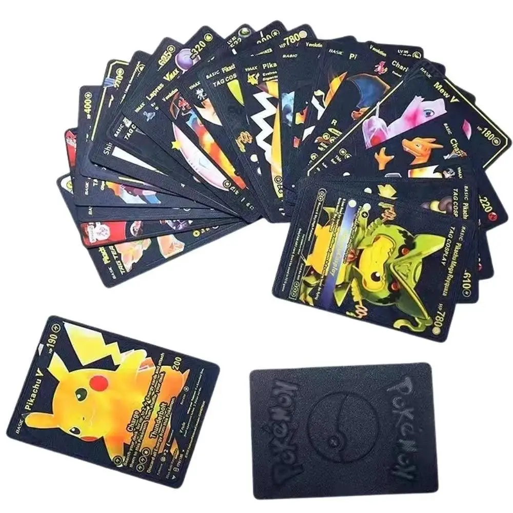 Pokemon Cards Gold Foil Card English French German Spanish Gold Black Silver Kids Battle Card Birthday Gift