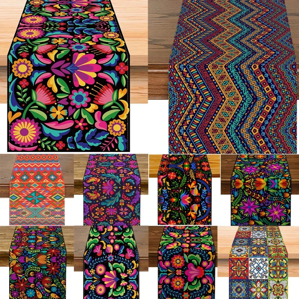 

1PC 2024 Newest Mexican Colorful Vintage Mandala Flower Linen Table Flag Dining Table Home Decor Kitchen Table Flag