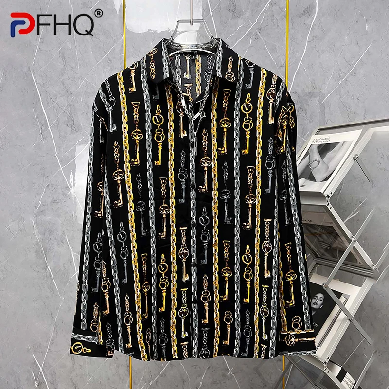 

PFHQ Autumn Men's Metal Printed Shirts Summer Thin Design Niche Floral Cool Ice Silk Creativity Simple Breathable Tops 21Z1678