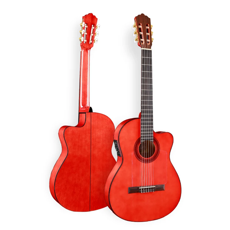 39" Cutaway Electric Acoustic Flamenco Guitar With Spruce/Aguadze Body+Strings Classical Guitar With Pickup 52mm nut 650mm scale