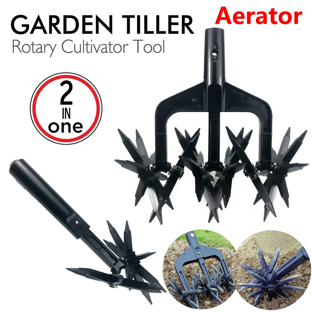 2 in 1 Garden Aerator Ventilated Scarifier Gardening Rotary Tiller Rotary Cultivator Tool Soil Plowing Tool for Garden Lawn mini garden tools
