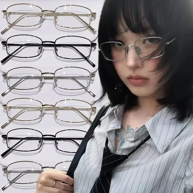 Y2K Harajuku rétro petites lunettes à monture carrée pour femmes lunettes en métal lunettes de lecture claires lunettes bloquant la lumière bleue 1