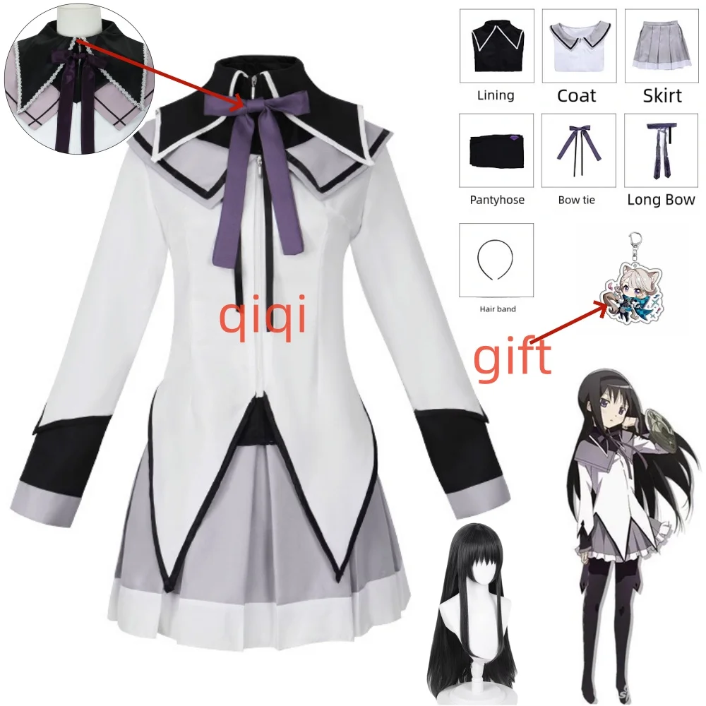 

Akemi Homura Cosplay Skirt Anime Magical Girl Puella Magi Cosplay Costume Fighting Uniform Stockings Akemi Homura Outfits