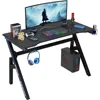 Gaming Desk with Carbon Fiber Surface, PC Workstation with Cup Holder & Headphone Hook, Suitable for Home Office 1