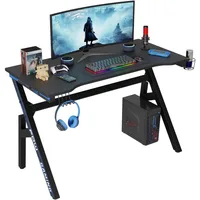 Gaming Desk with Carbon Fiber Surface, PC Workstation with Cup Holder & Headphone Hook, Suitable for Home Office 1