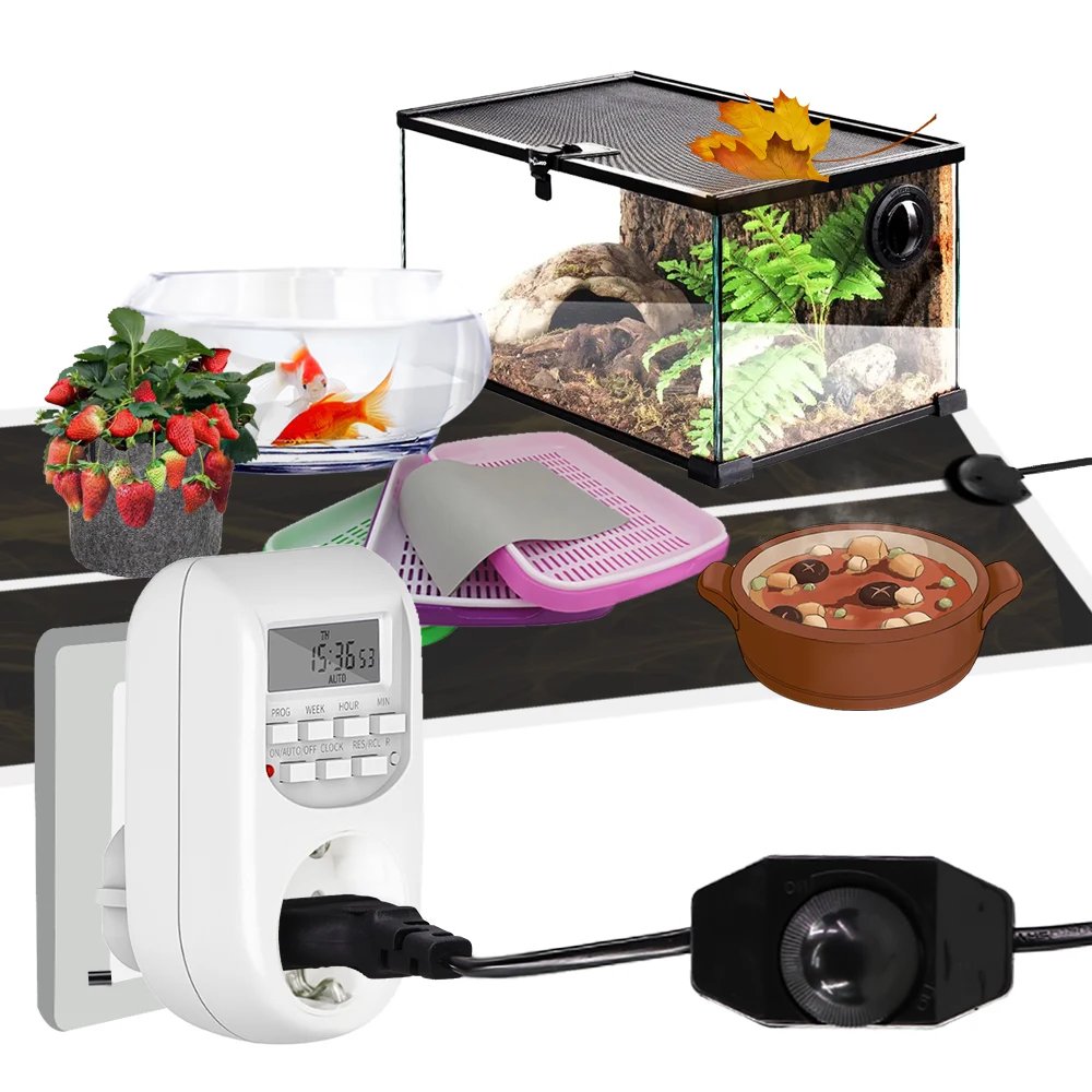 5-45W Plant Warm Heating Mat w/ Socket Digital Programmable Timer Temperature Control Adjustable Heater Pad for Seeding Reptile