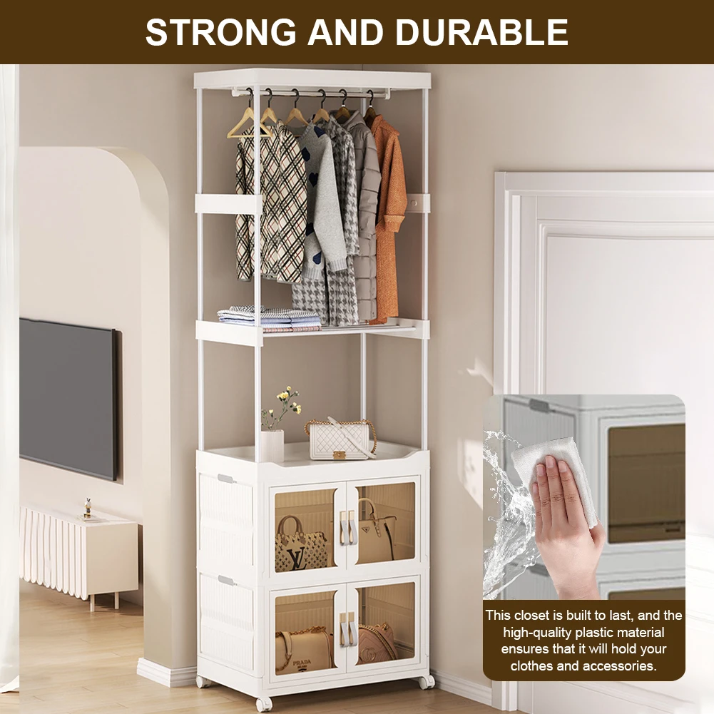 Plastic Mobile Wardrobe Clothes Organizer with Hanging Rod