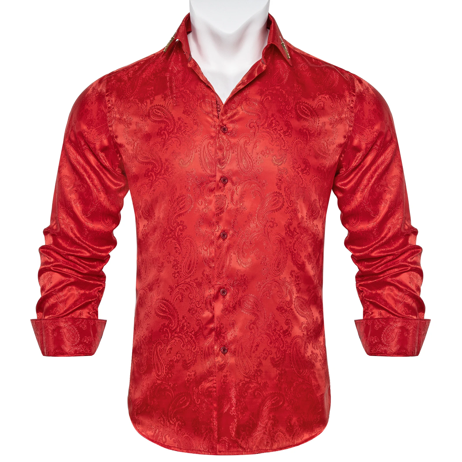 Red Party Shirts For Man Fashion Silk Long Sleeve Blouse Summer Spring Solid Paisley Button-down Collar Shirt Male Designer Tops women rhinestone fringe bandana paisley print embellished triangle scarf bachelorette beach party gift