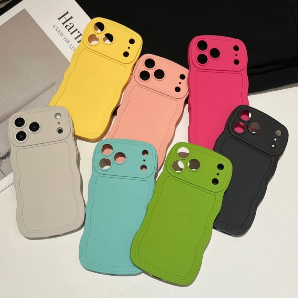 Chic Curly Wavy Matte Silicone Soft Phone Case with Lens Protective Bumper Cover