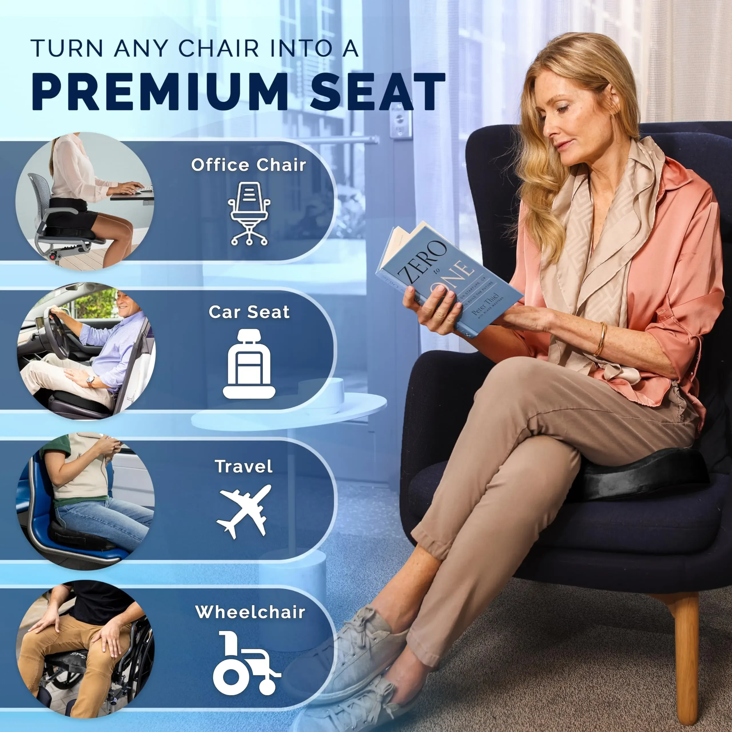 Sitting Cushion Office Chair Cushion-Gel-cool and seat puffs for tailbone pain-Desk and Chair Car seat cushions for Driving