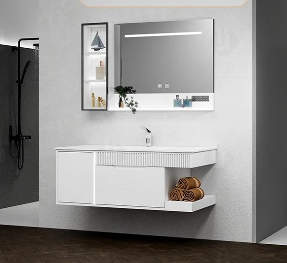 hot bending integrated basin toilet washbasin French cream wind Solid wood paint bathroom cabinet rock slab
