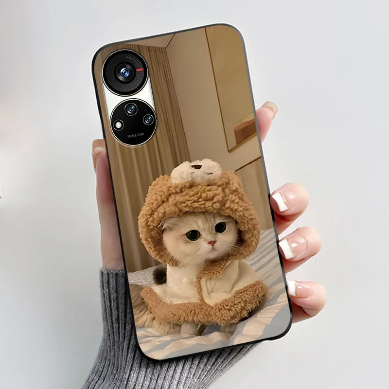 Cute Cartoon Soft Silicone Protective Phone Case - Black