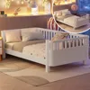 Twin Size Kids Bed with Rails, Wooden Low Beds Frame with Slats Support, Modern Twin Daybed with Detachable Side Rails 1