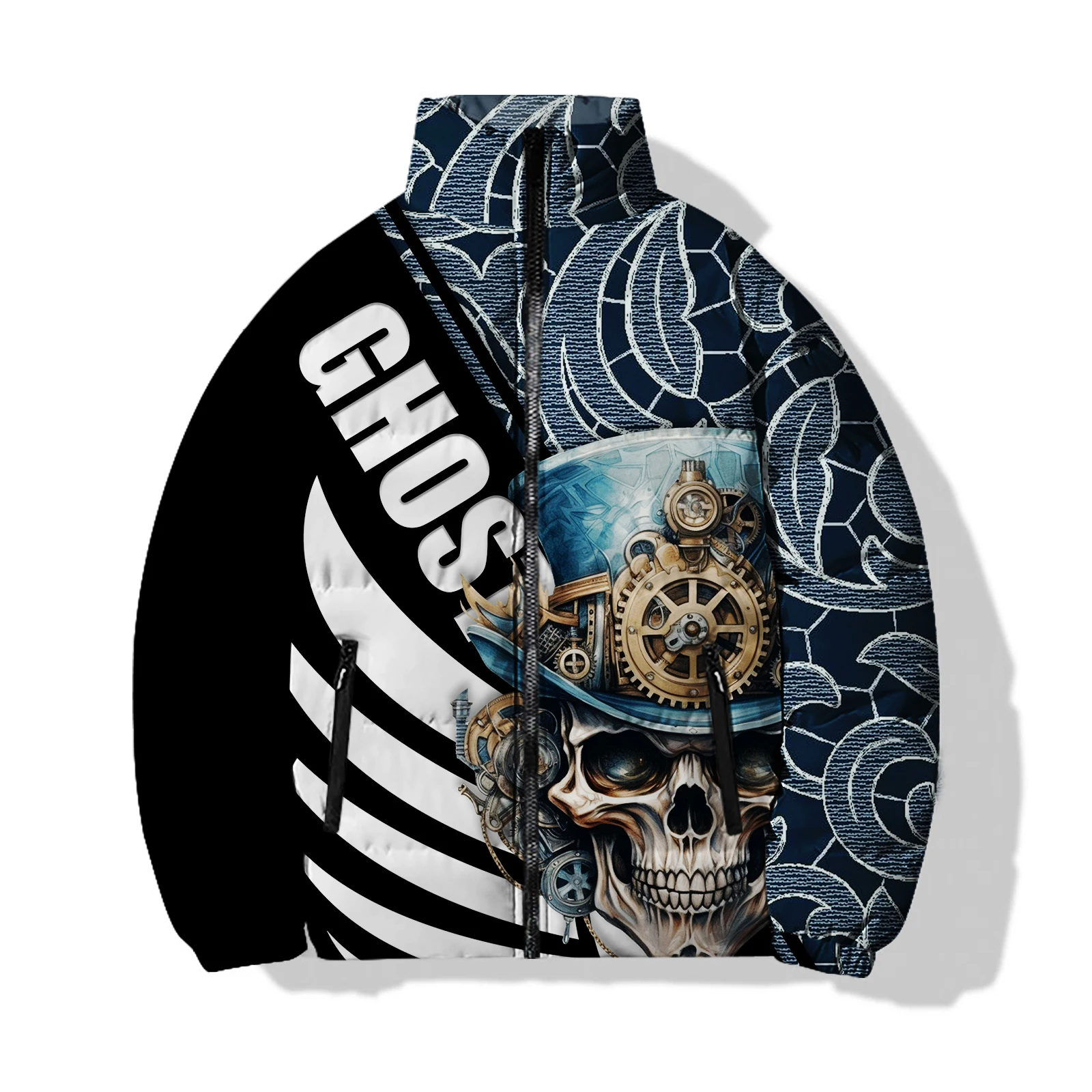 Abrigo frío de hombre con calaveras para invierno Chaquetas de hombre 2024 Impresión 3D Acolchado Esqueleto de hueso Nuevo |-f-| Chaquetas de plumón Moda moderna Genial