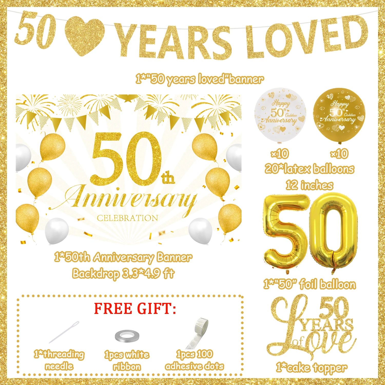 Wedding anniversary party decor Gold 50th anniversary Cake topper 50 golden  years Cake topper Engagement Party - AliExpress